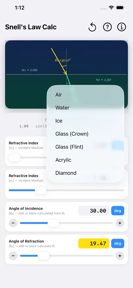 Snell_s_Law_Calculator iOS App Screenshot 3