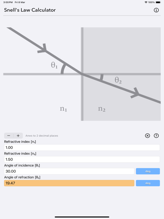 Snell_s_Law_Calculator iPadOS App Screenshot 2