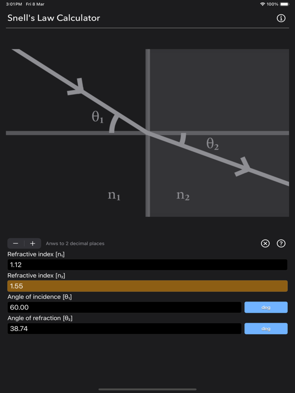 Snell_s_Law_Calculator iPadOS App Screenshot 6