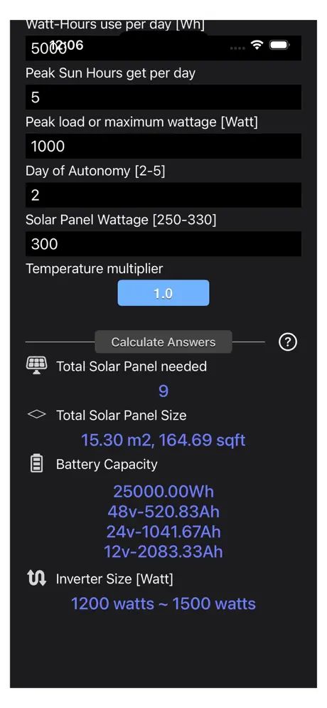 Solar_Panel_Calculator_Plus iOS App Screenshot 2