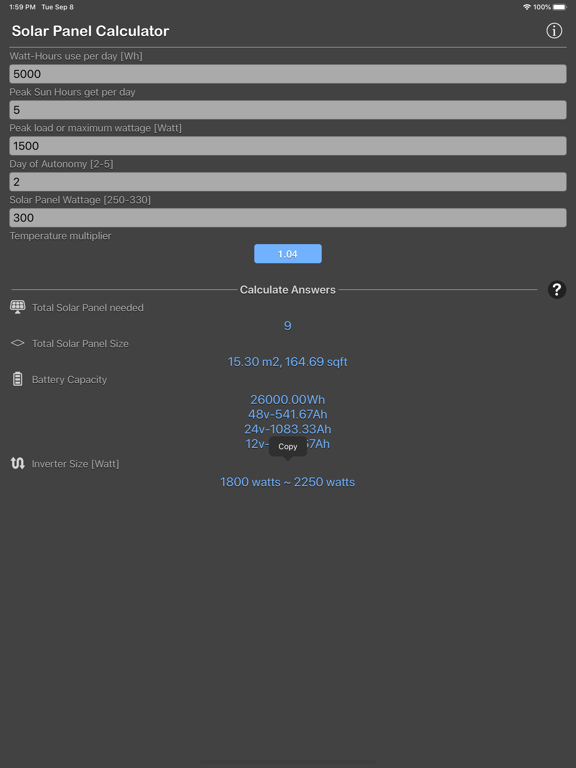 Solar_Panel_Calculator_Plus iPadOS App Screenshot 3