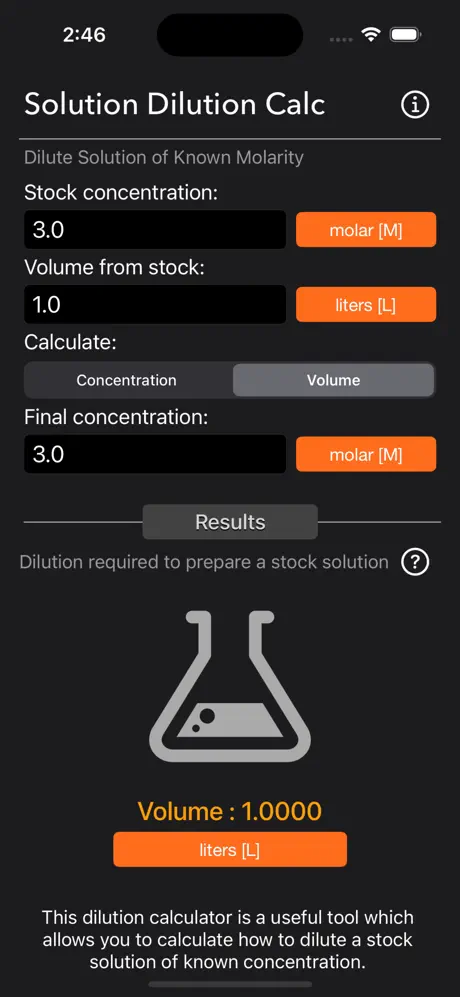 Solution_Dilution_Calculator iOS App Screenshot 1