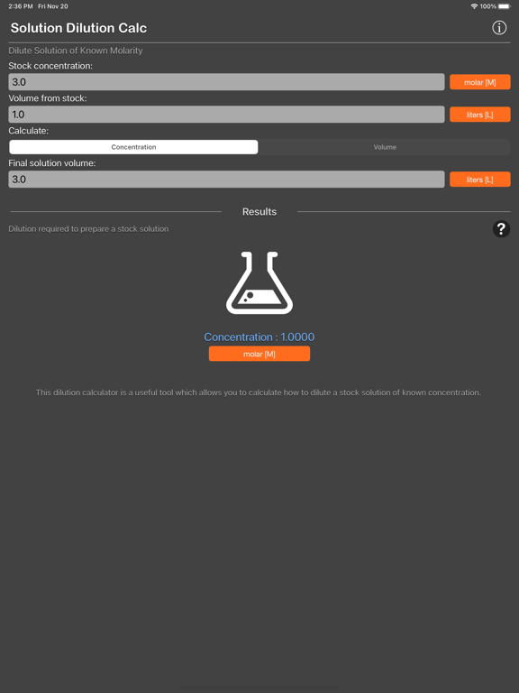 Solution_Dilution_Calculator iPadOS App Screenshot 1