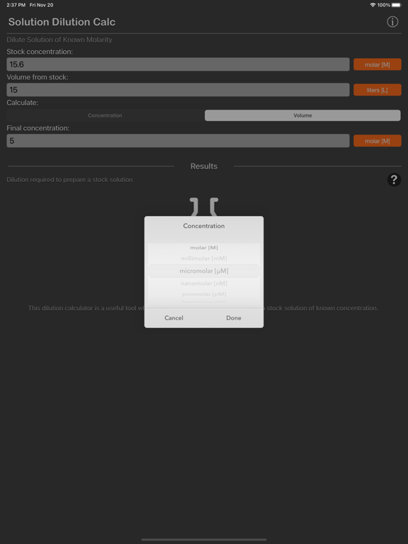 Solution_Dilution_Calculator iPadOS App Screenshot 5