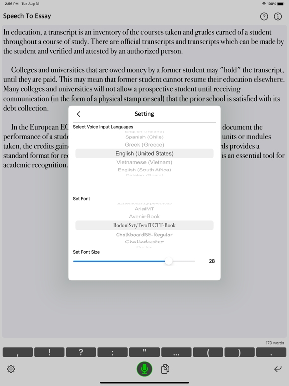 Speech_To_Essay iPadOS App Screenshot 2