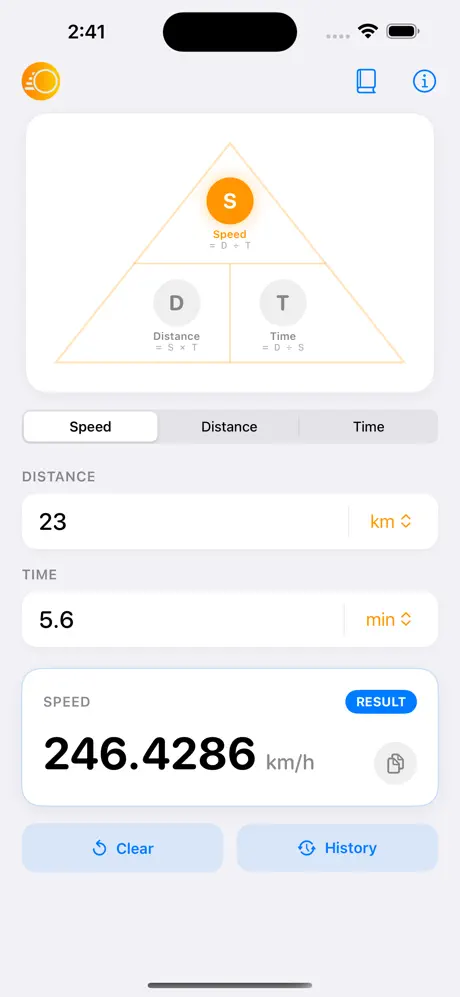 Speed_Distance_Time_Calc iOS App Screenshot 1