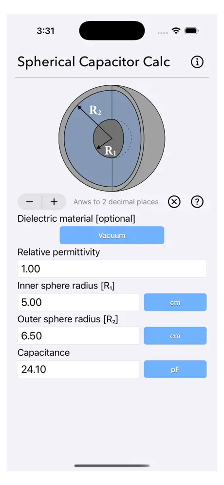 Spherical_Capacitor_Calculator iOS App Screenshot 4