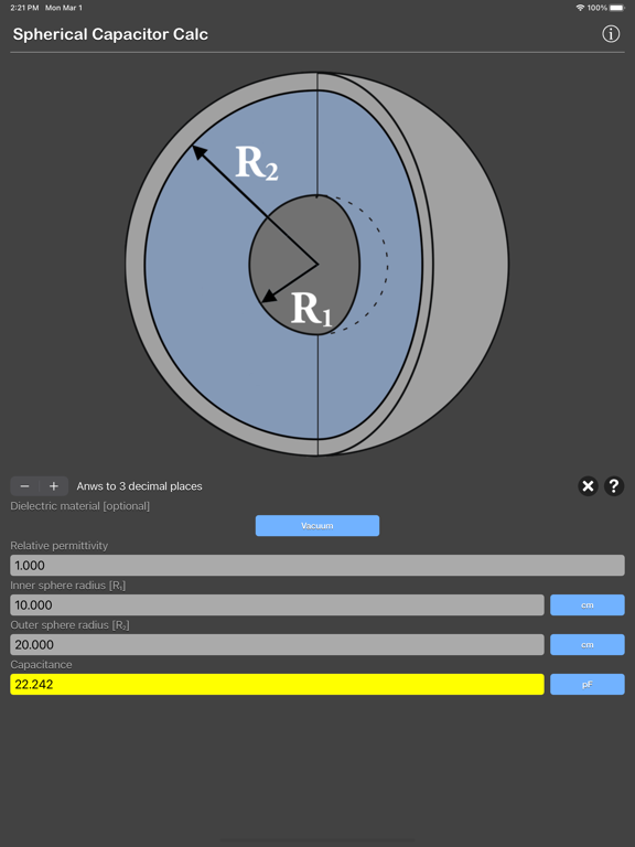 Spherical_Capacitor_Calculator iPadOS App Screenshot 1