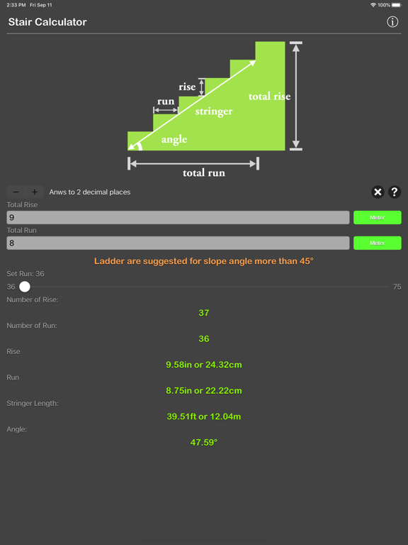 Stair_Calculator_Plus iPadOS App Screenshot 3
