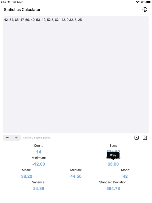 Statistics_Calculator_Plus iPadOS App Screenshot 3