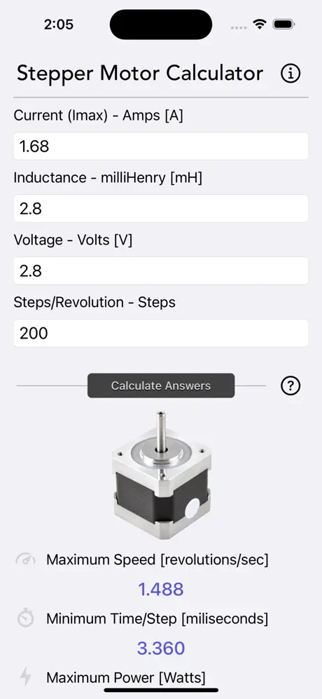 Stepper_Motor_Calculator iOS App Screenshot 1