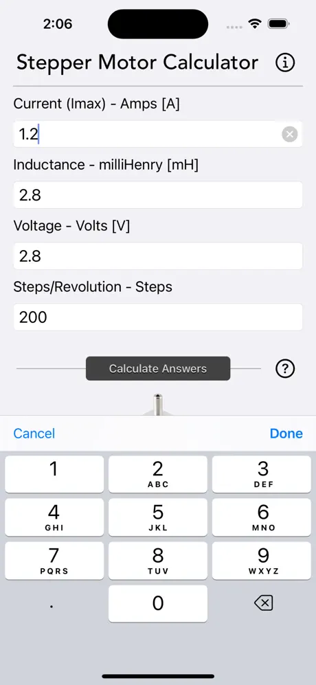 Stepper_Motor_Calculator iOS App Screenshot 2