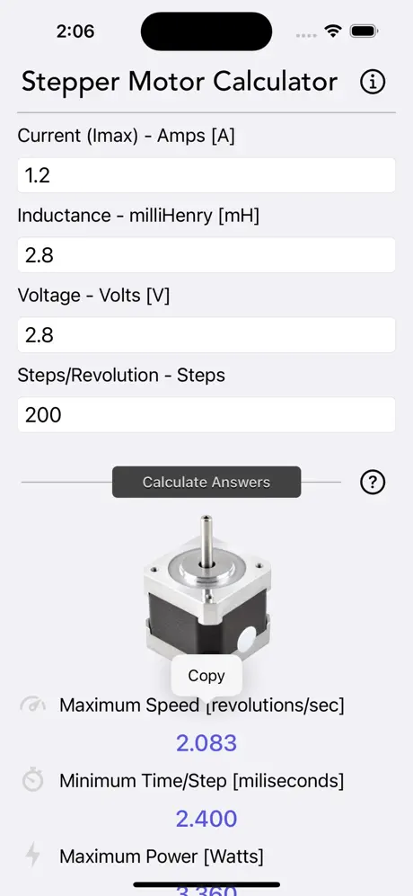 Stepper_Motor_Calculator iOS App Screenshot 4