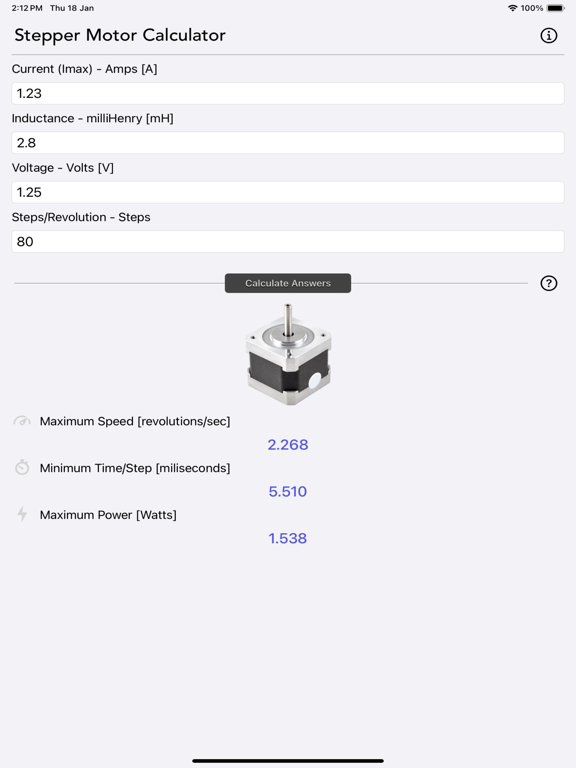 Stepper_Motor_Calculator iPadOS App Screenshot 1