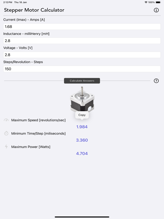 Stepper_Motor_Calculator iPadOS App Screenshot 2