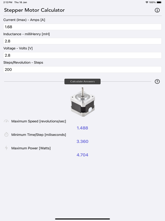 Stepper_Motor_Calculator iPadOS App Screenshot 3