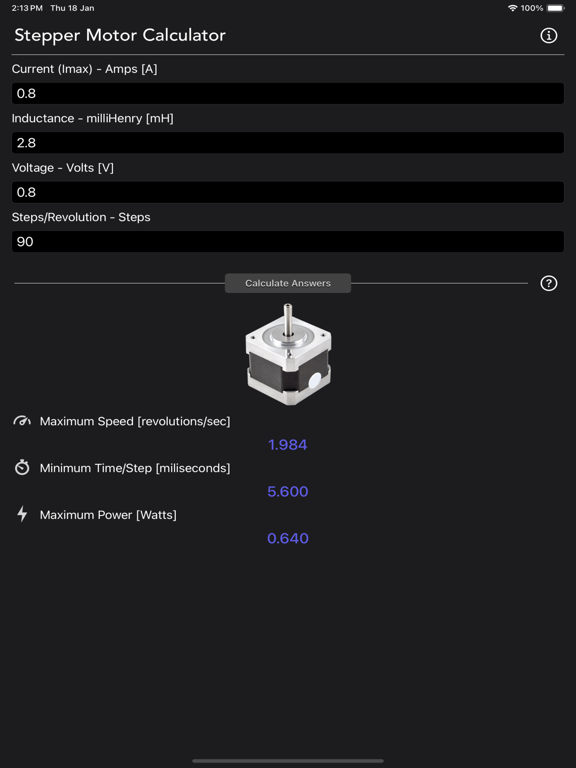Stepper_Motor_Calculator iPadOS App Screenshot 9