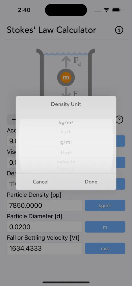 Stokes_Law_Calculator iOS App Screenshot 2