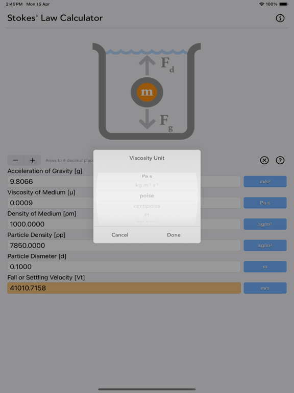 Stokes_Law_Calculator iPadOS App Screenshot 2