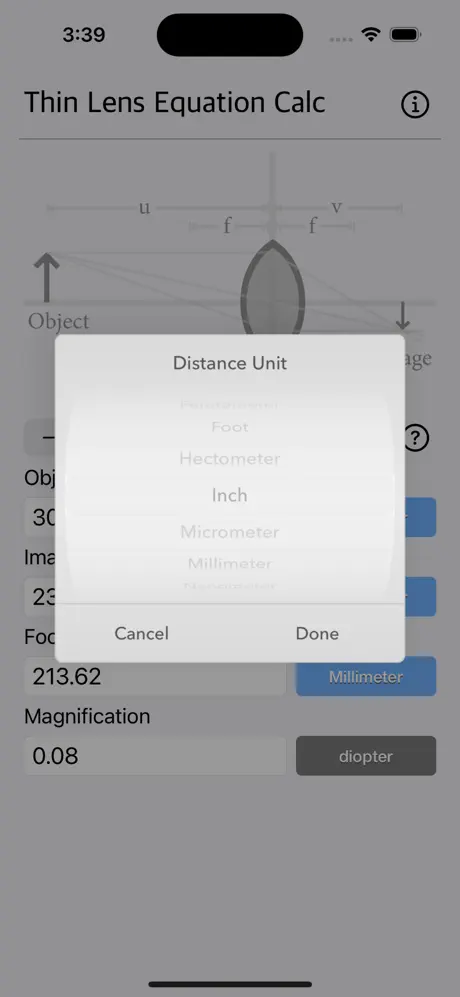 Thin_Lens_Equation_Calc iOS App Screenshot 2