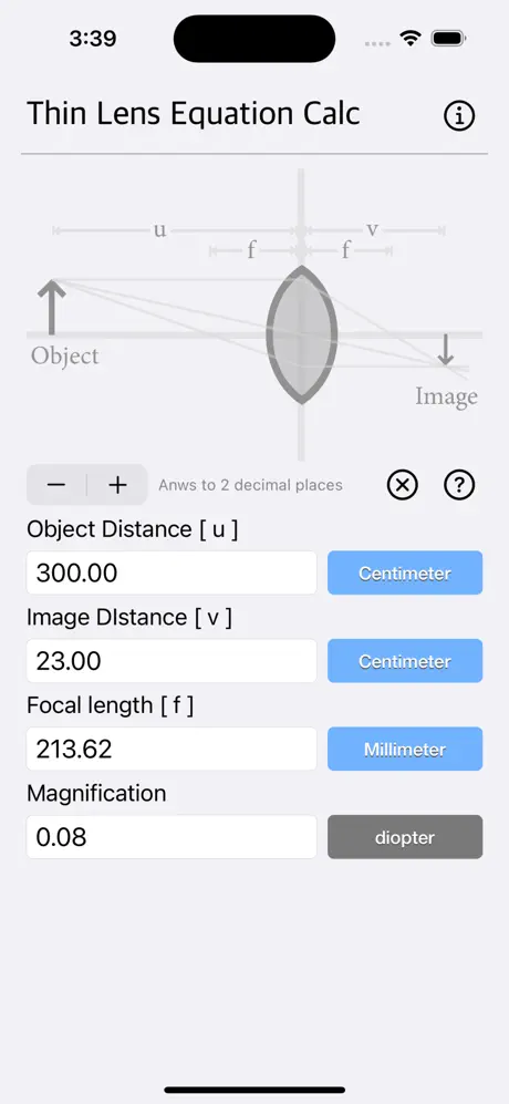 Thin_Lens_Equation_Calc iOS App Screenshot 3