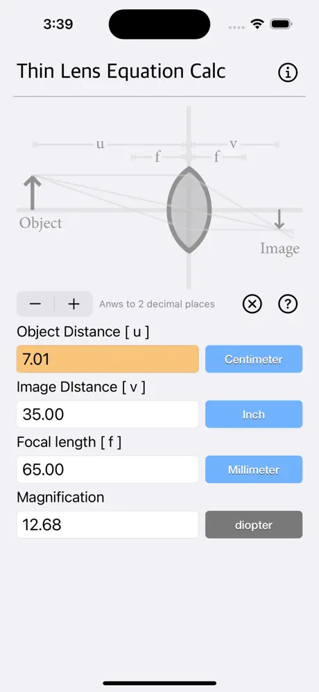 Thin_Lens_Equation_Calc iOS App Screenshot 4
