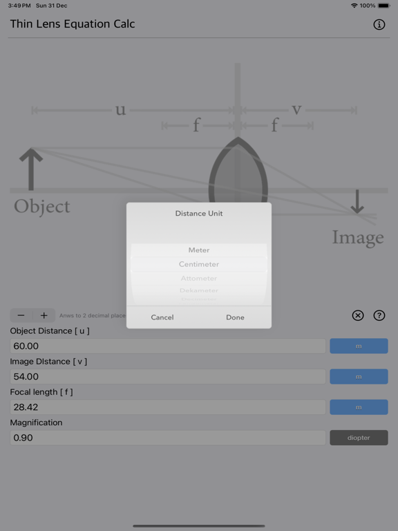 Thin_Lens_Equation_Calc iPadOS App Screenshot 2