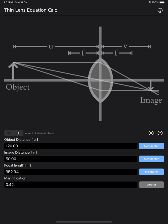 Thin_Lens_Equation_Calc iPadOS App Screenshot 6
