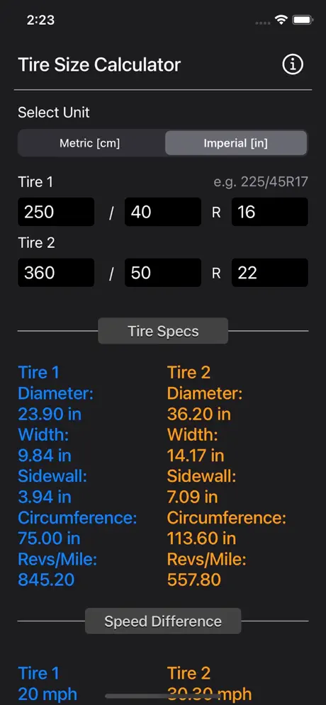 Tire_Size_Calculator_Plus iOS App Screenshot 4
