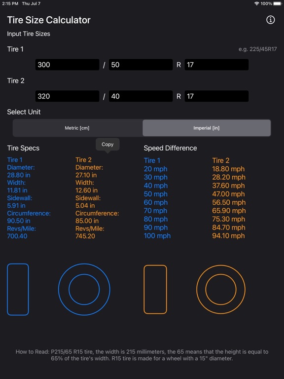 Tire_Size_Calculator_Plus iPadOS App Screenshot 2