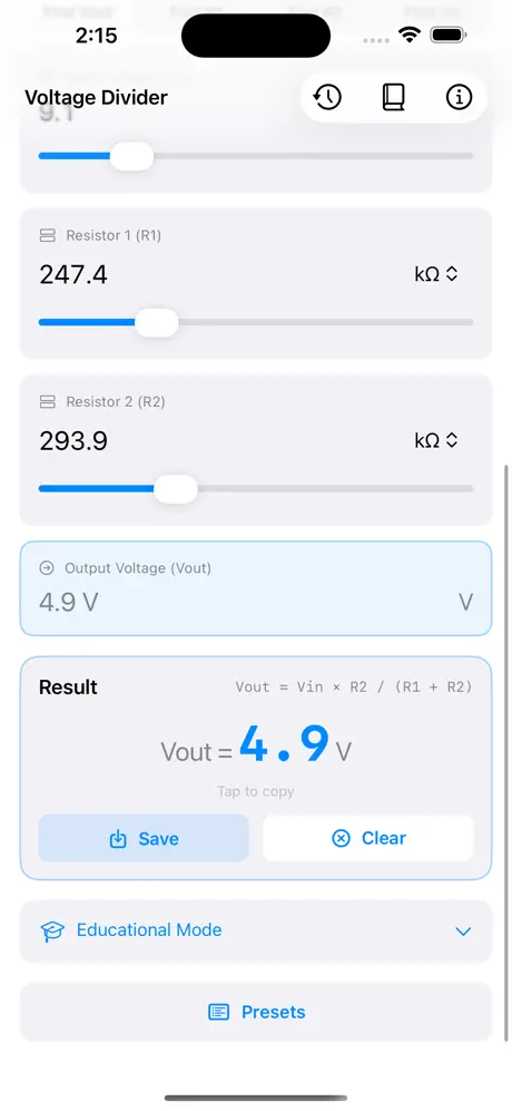 Voltage_Divider_Calc iOS App Screenshot 2