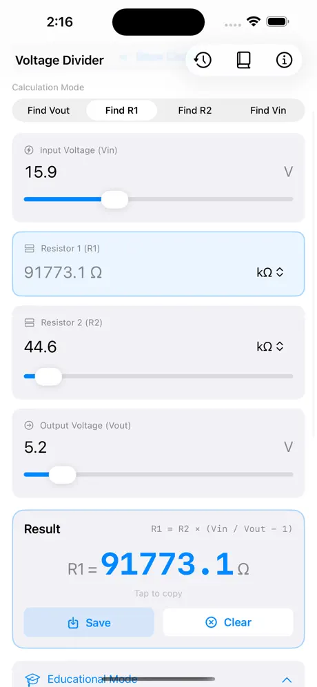 Voltage_Divider_Calc iOS App Screenshot 4