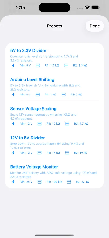 Voltage_Divider_Calc iOS App Screenshot 5
