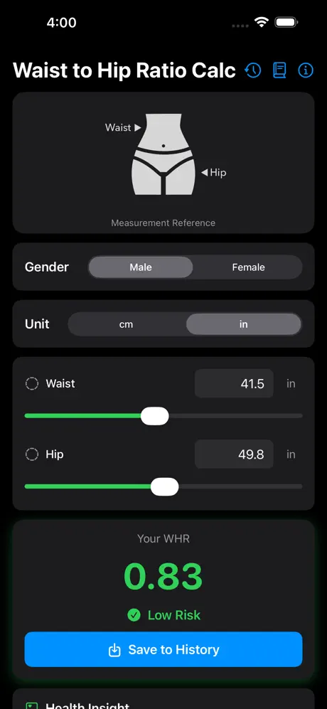 Waist_to_Hip_Ratio_Calc iOS App Screenshot 1