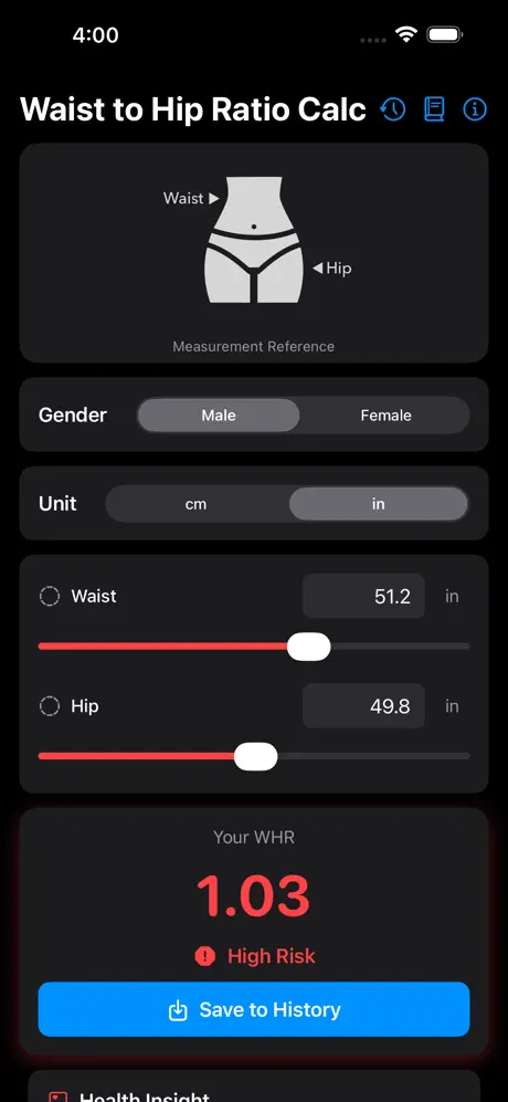 Waist_to_Hip_Ratio_Calc iOS App Screenshot 3