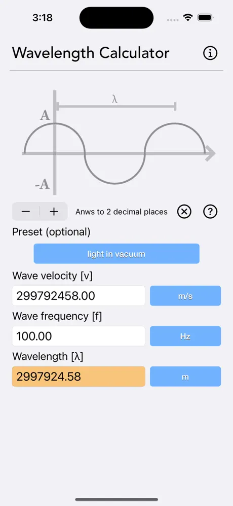 Wavelength_Calculator iOS App Screenshot 1