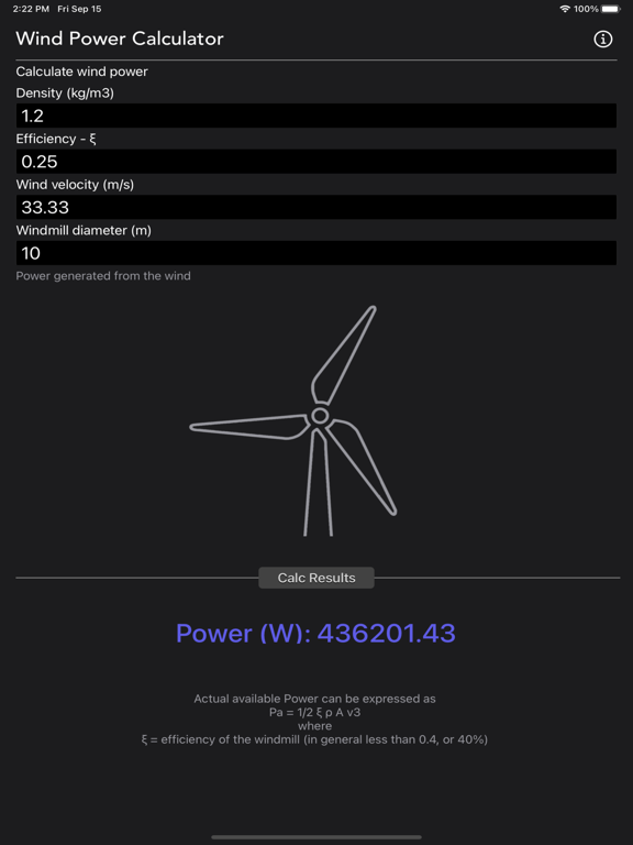 Wind_Power_Calculator iPadOS App Screenshot 1