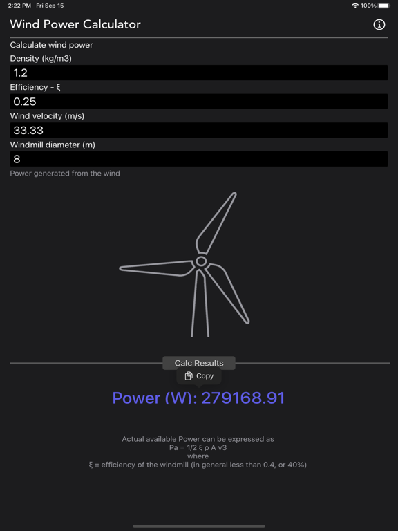 Wind_Power_Calculator iPadOS App Screenshot 2