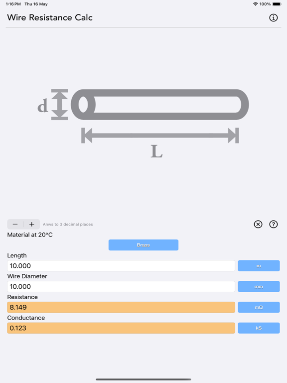 Wire_Resistance_Calc iPadOS App Screenshot 1