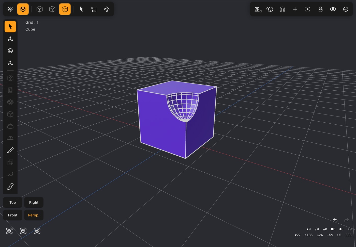 A box with a round hollow cut into its top by a sphere