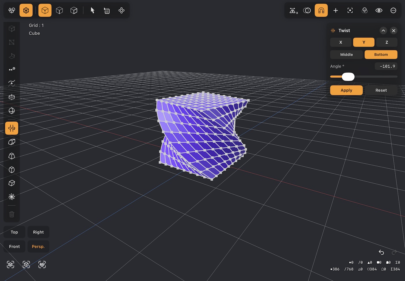 A box twisted 90 degrees around its vertical axis