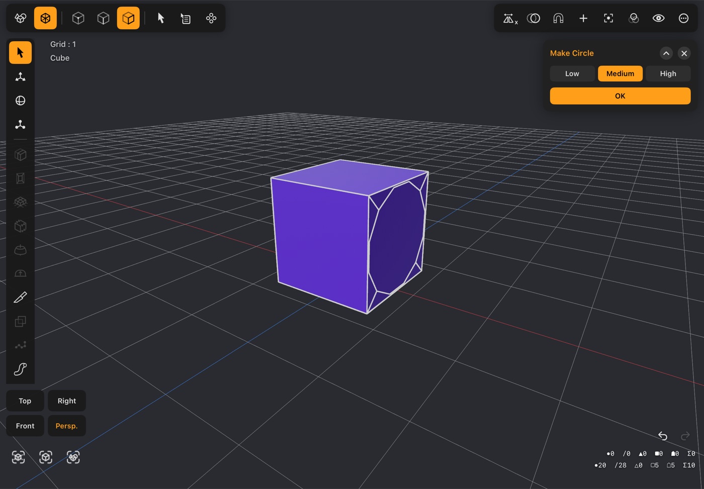 Make Circle turning a square face into an inscribed circle