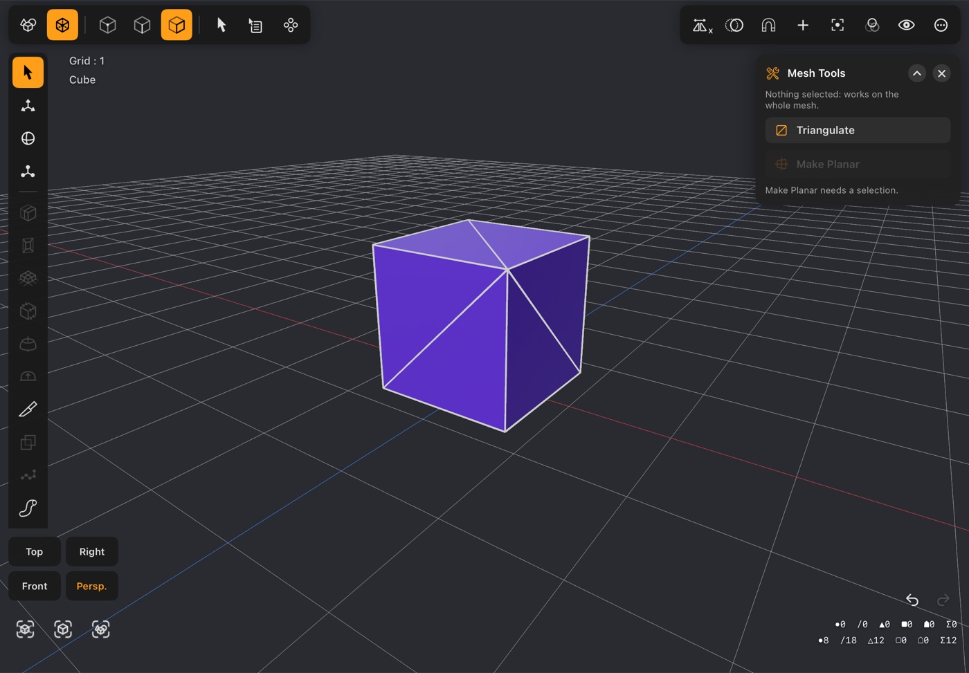 The Mesh Tools popup beside a box split into triangles