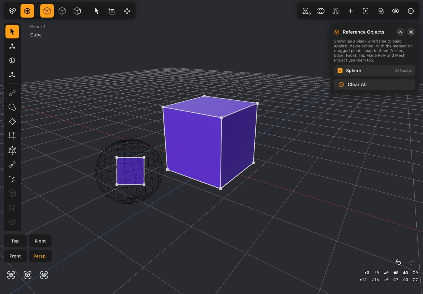A sphere shown as a reference wireframe beside the box in DGArt:RT