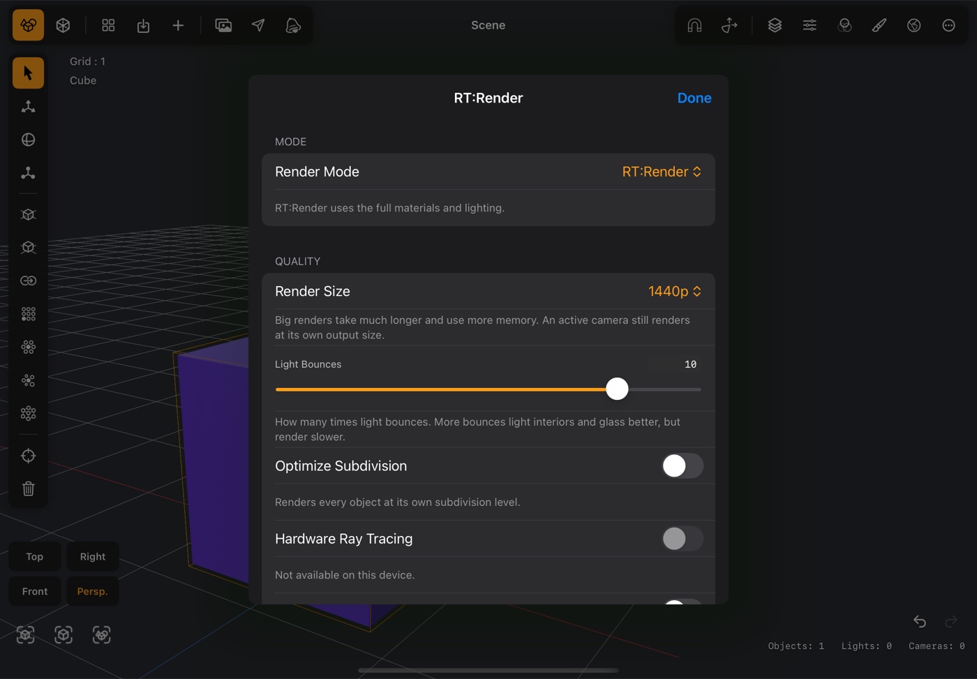 Render settings in DGArt:RT