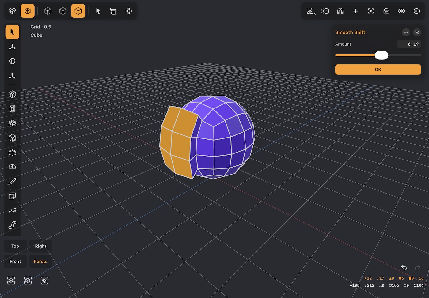 Smooth Shift moving a face outward along the averaged surface direction