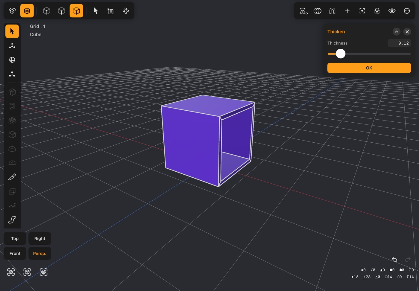 Thicken giving an opened box a wall thickness