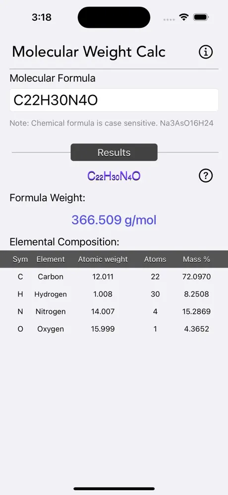 Molecular_Weight_Calculator iOS App Screenshot 1