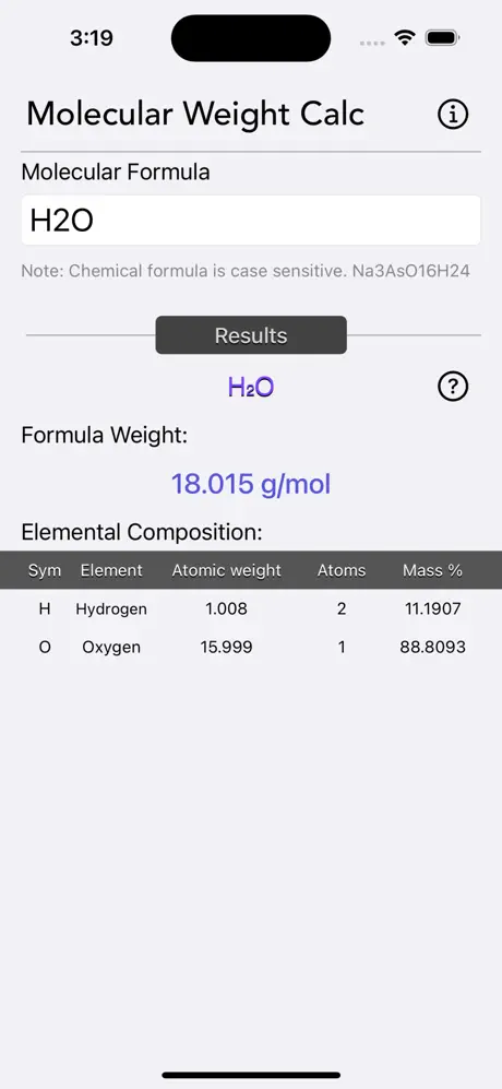Molecular_Weight_Calculator iOS App Screenshot 3