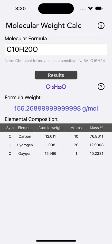 Molecular_Weight_Calculator iOS App Screenshot 4